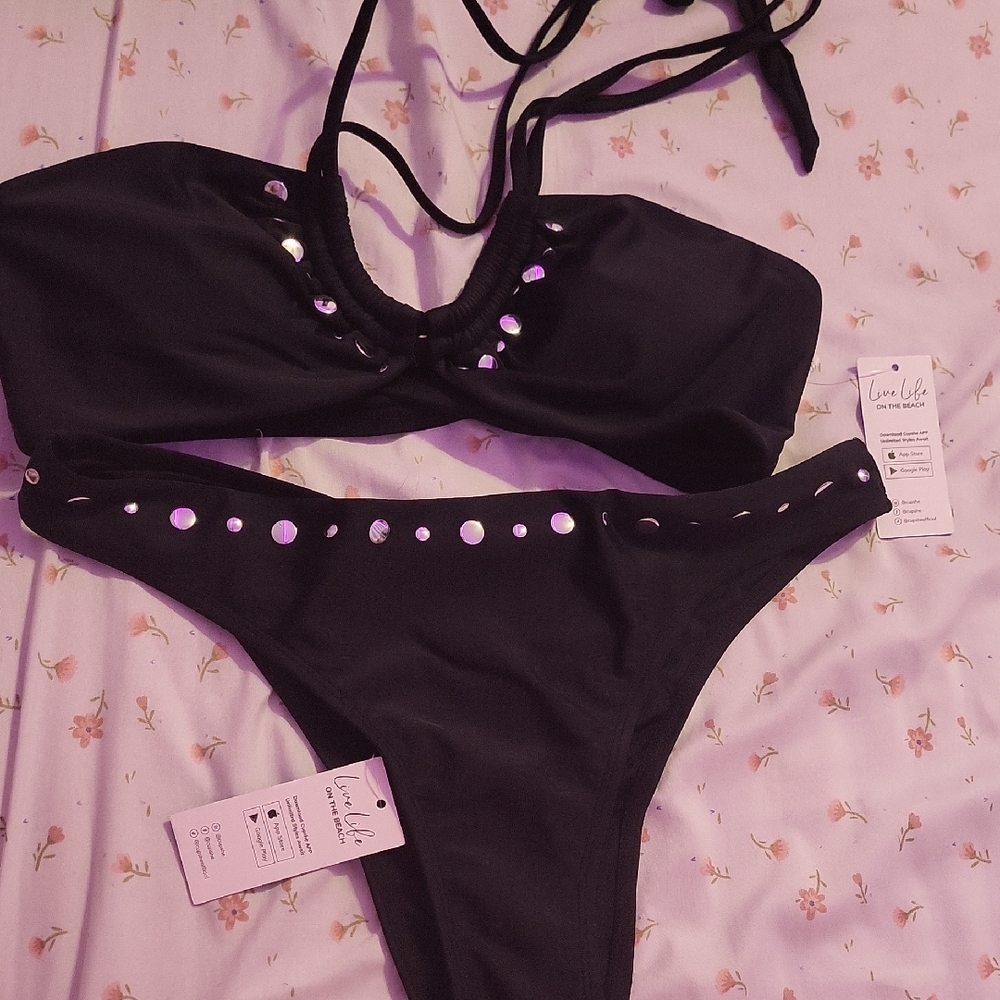 Cupshe Black Bikini with Silver Details